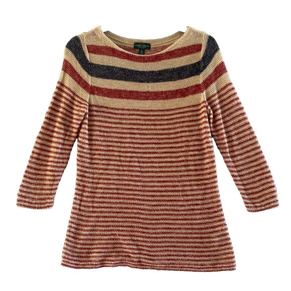 LRL Lauren Jeans Co Southwestern‎ Stripe Linen Blend Knit 3/4 Sleeve Sweater PL - Picture 1 of 9